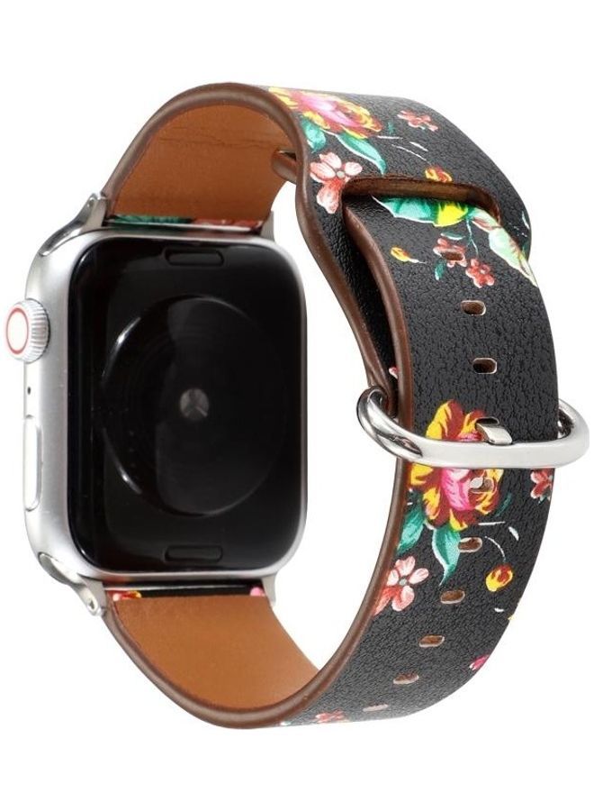 NIBEMINENT Floral Strap Watchband for Apple Watch Series 7/6/SE/5/4/3/2/1 42/44/45mm Black/Red - Image 1