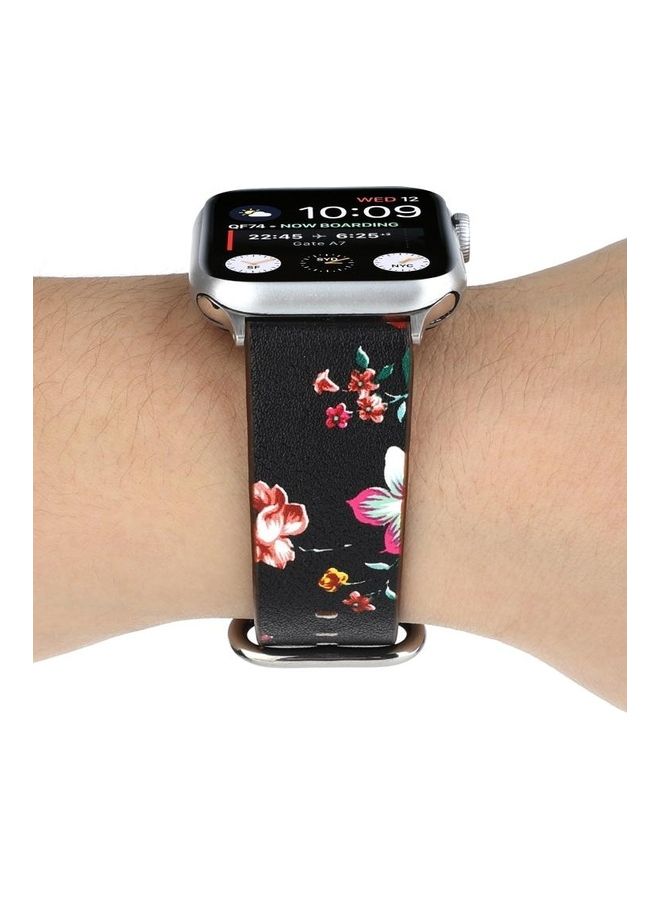 NIBEMINENT Floral Strap Watchband for Apple Watch Series 7/6/SE/5/4/3/2/1 42/44/45mm Black/Red - Image 4