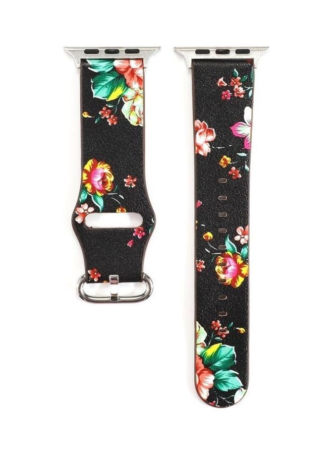 NIBEMINENT Floral Strap Watchband for Apple Watch Series 7/6/SE/5/4/3/2/1 42/44/45mm Black/Red - Image 5