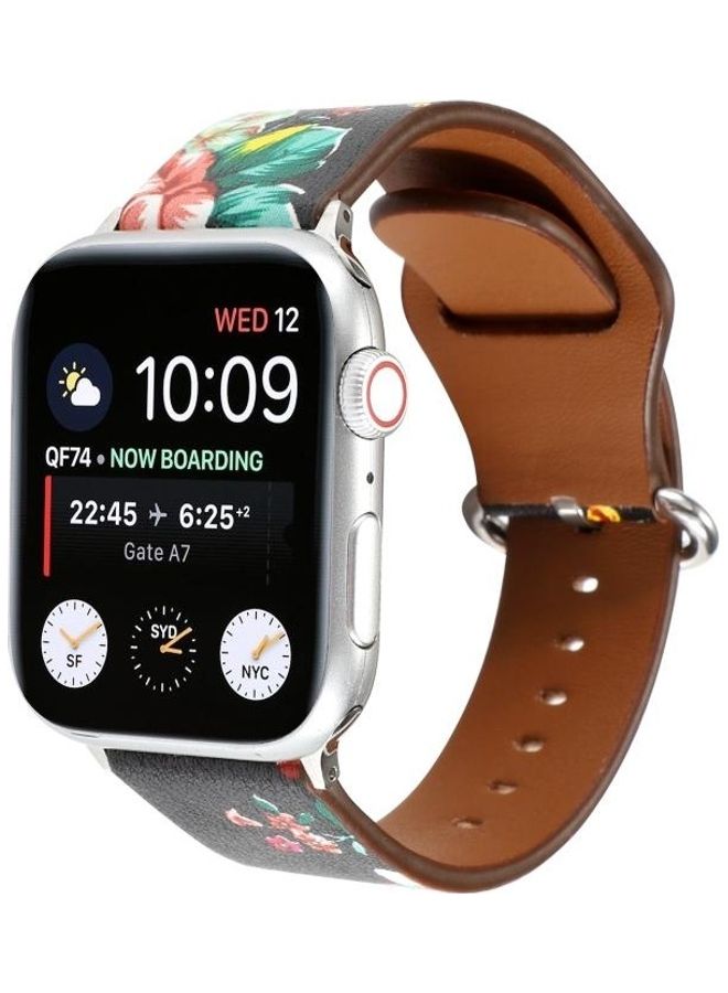 NIBEMINENT Floral Strap Watchband for Apple Watch Series 7/6/SE/5/4/3/2/1 42/44/45mm Black/Red - Image 2