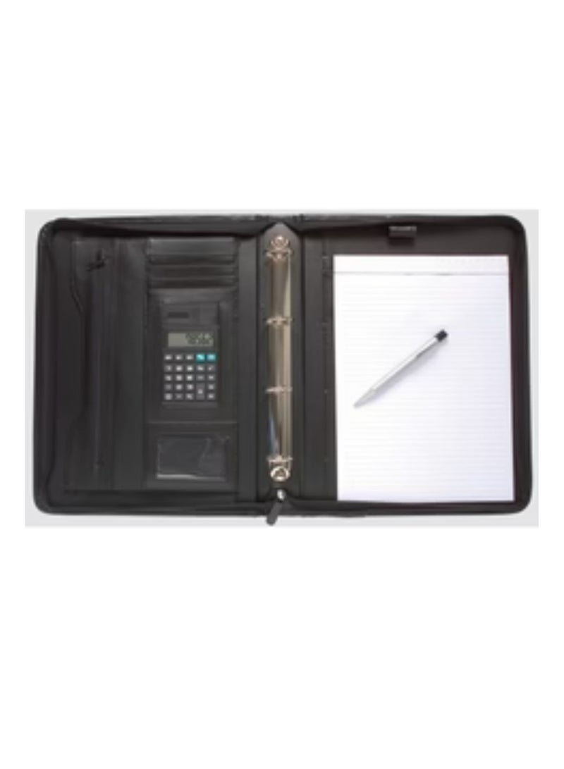TIGER A4 Black Deluxe Executive Conference Folder Calculator Ring Binder Portfolio  - Image 1