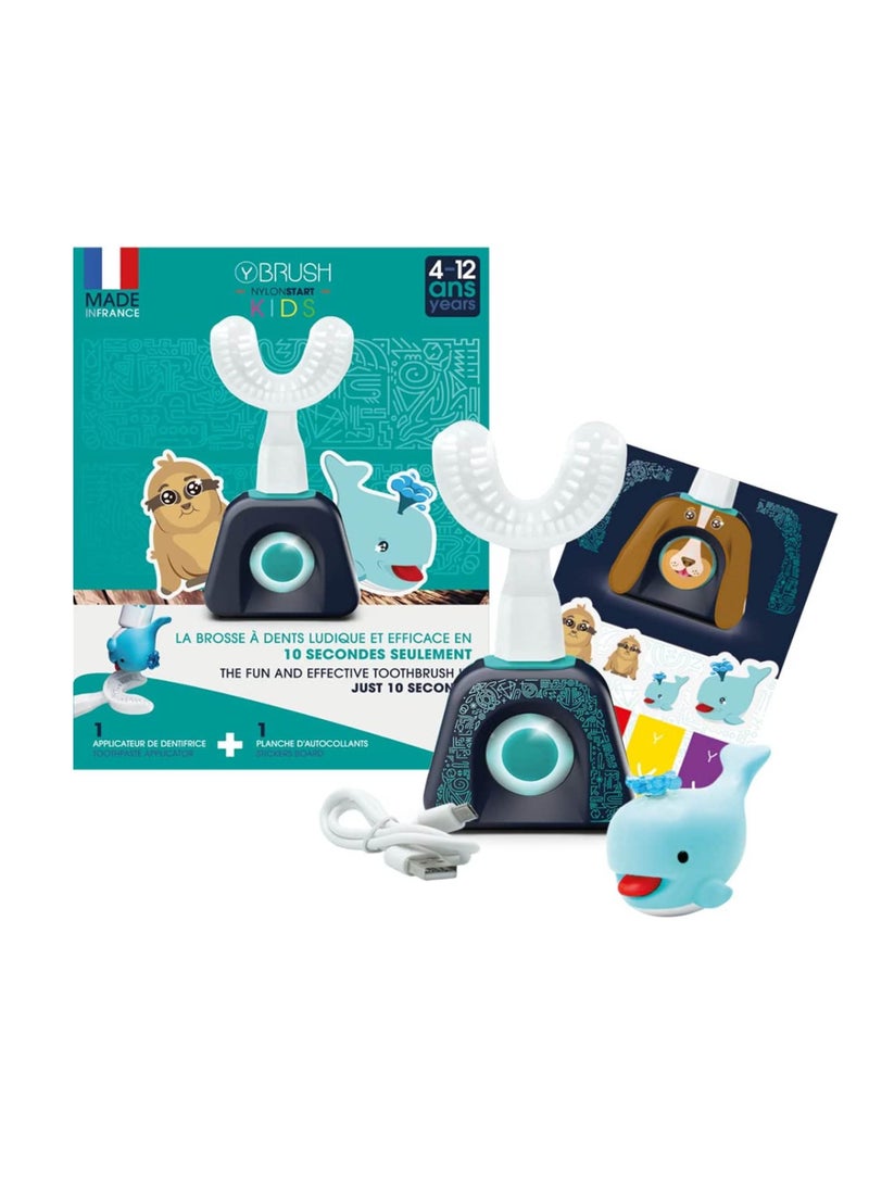 y-brush Y Brush NylonStart Kids Electric Toothbrush 10 Seconds Toothbrush Technology with Sonic Vibrations for Smooth Brush Stickers and Whale Applicator Included - Image 1