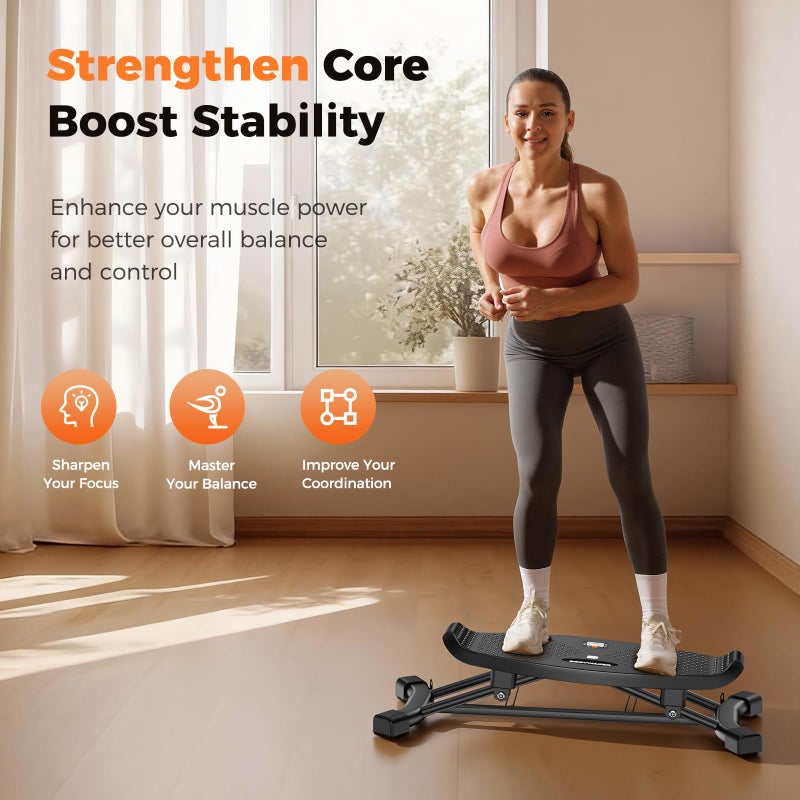 BODYWAKER Balance Board for Full Body Workout, Wobble Board with LCD Monitor & Resistance Bands, 300 lbs Capacity Portable Rocker Board for Home Gym, Cardio, Core & Leg Training (Black) - Image 2