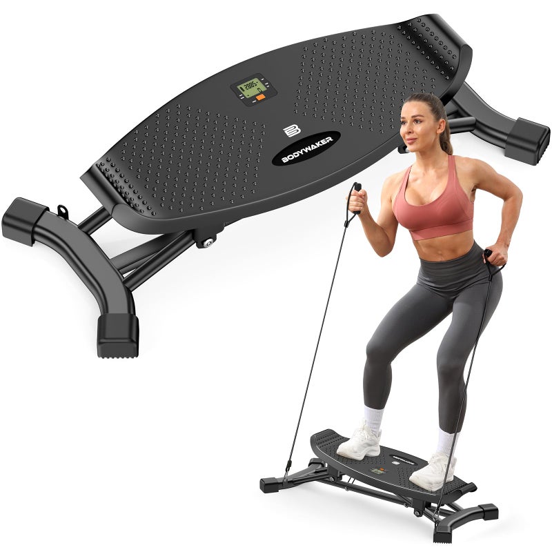 BODYWAKER Balance Board for Full Body Workout, Wobble Board with LCD Monitor & Resistance Bands, 300 lbs Capacity Portable Rocker Board for Home Gym, Cardio, Core & Leg Training (Black) - Image 1