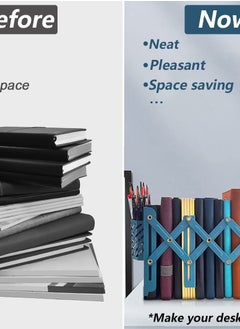 Excefore Adjustable Metal Bookends - Perfect for Books, Papers, Magazines, Albums,  Office, Classroom, Library - Includes Pen Holder - Extends up to 19 inches  - Image 4