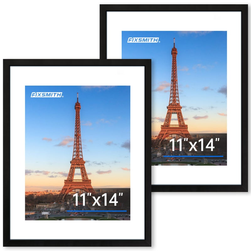 FIXSMITH 11x14 Picture Frame 2 Pack, Photo Frame with HD Plexiglass, Display Pictures 8x10 with Mat or 11x14 Without Mat, Black Picture Frames Collage Wall Decor, Gallary Wall Frame - Image 1