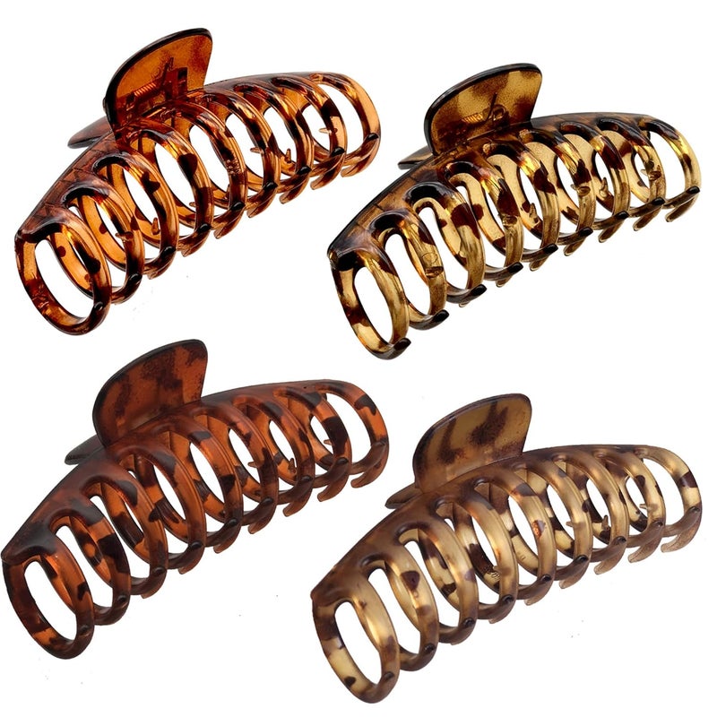 OWIIZI Large Hair Claw Clips for Women 43 Matte Leopard Jumbo Hair Clips NonSlip Ponytail Barrette Strong Hold Claw Clips for Girls Long Thick Hair 4Packs