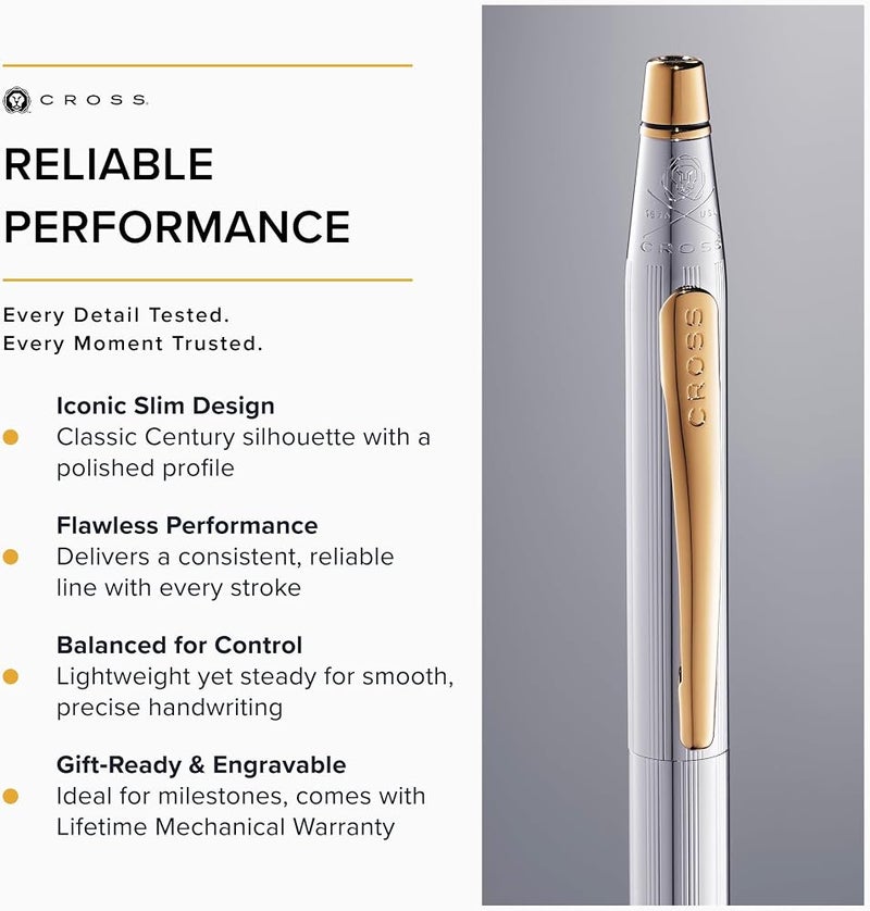 Cross Classic Century Refillable Ballpoint Pen, Medium Ballpen, Includes Luxury Gift Box - Medalist Chrome - Image 4