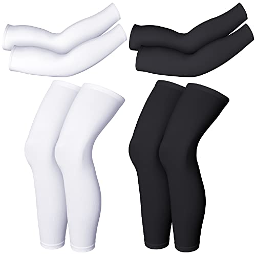 Geyoga 2 Pairs Compression Full Length Leg Sleeve Arm Sleeve for Men Women, Football (Black, White, Large) - Image 1