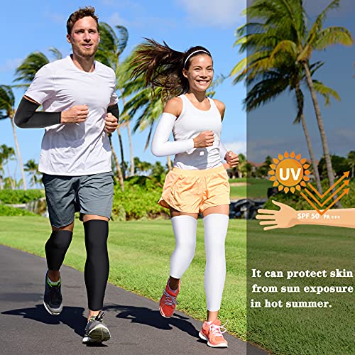 Geyoga 2 Pairs Compression Full Length Leg Sleeve Arm Sleeve for Men Women, Football (Black, White, Large) - Image 4