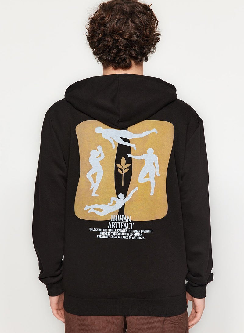 trendyol Black Oversize/Normal Fit Hooded Back Print Sweatshirt - Image 5
