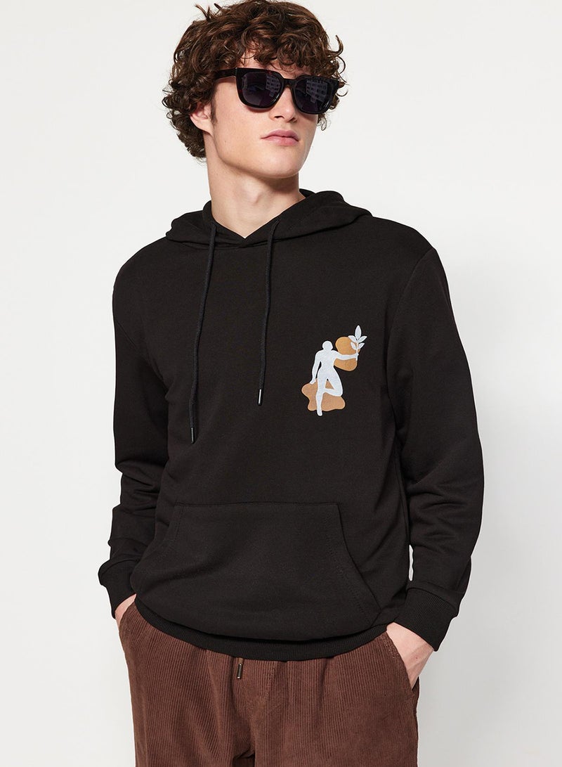trendyol Black Oversize/Normal Fit Hooded Back Print Sweatshirt - Image 2