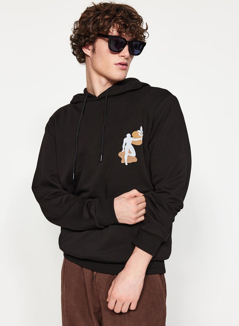 trendyol Black Oversize/Normal Fit Hooded Back Print Sweatshirt - Image 3