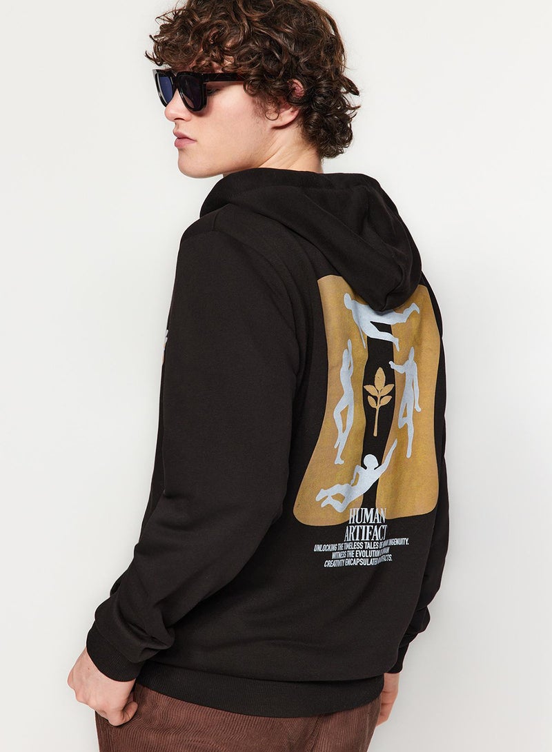 trendyol Black Oversize/Normal Fit Hooded Back Print Sweatshirt - Image 1