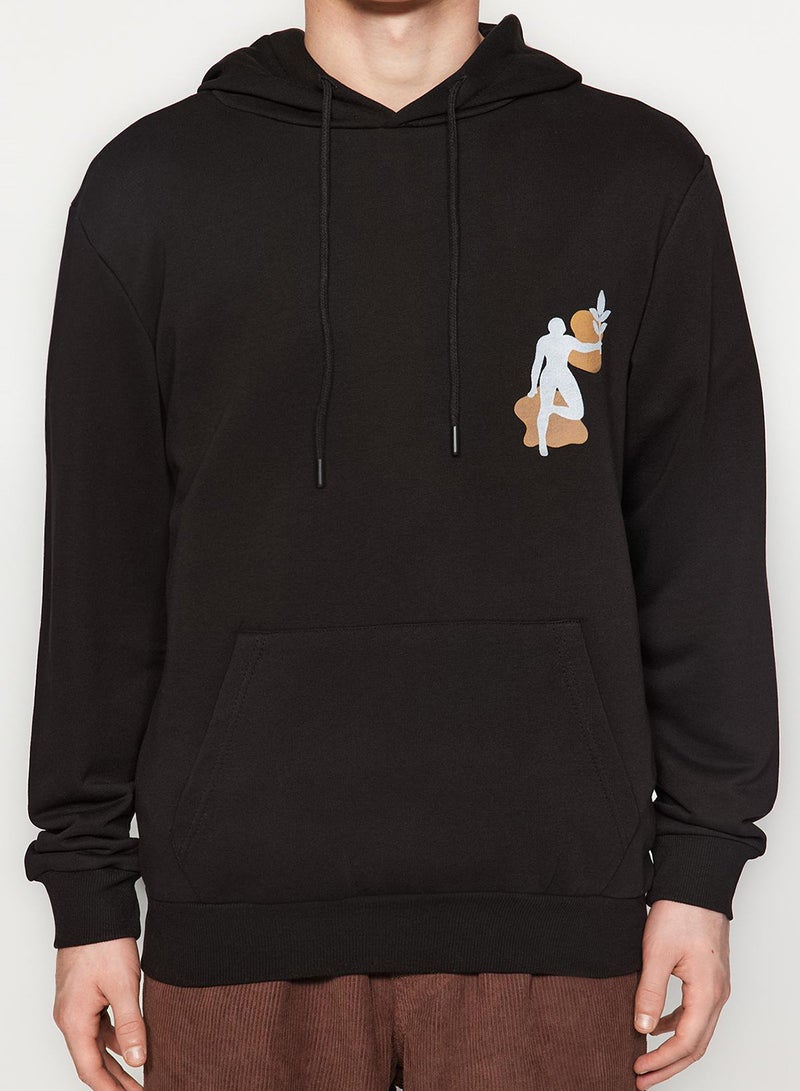 trendyol Black Oversize/Normal Fit Hooded Back Print Sweatshirt - Image 4