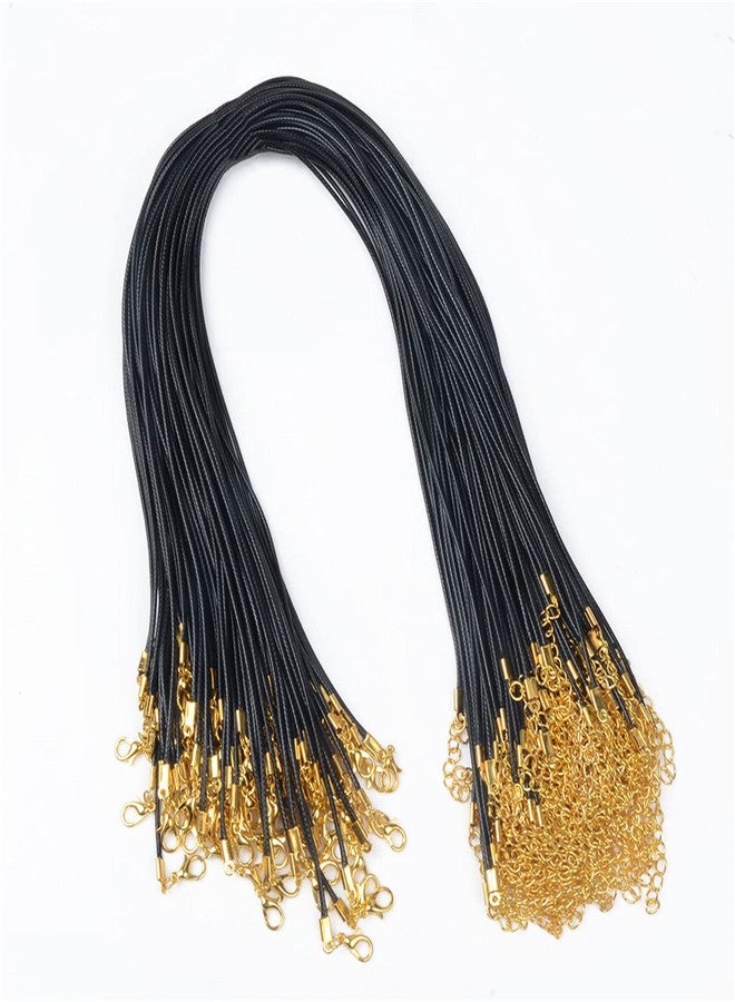Bonlting 50 Pcs Black Leather Necklace Cord with Gold Snap Clasp, 1.5 MM, 18 Inch, Unique Style, Light Weight, Ideal for Jewelry Making, Beading Supplies - Image 1