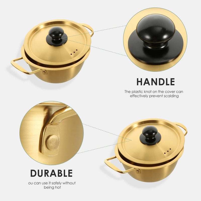 SHREESAMP SHREESAMP Stainless Steel Round Golden Noodle Pan, Ramen Kettle Pot, Lid Multi-Functional Soup PAn for Instant Noodles Cooking, Milk Warmer, Cookware for Cooking Hot Pot  - Image 4