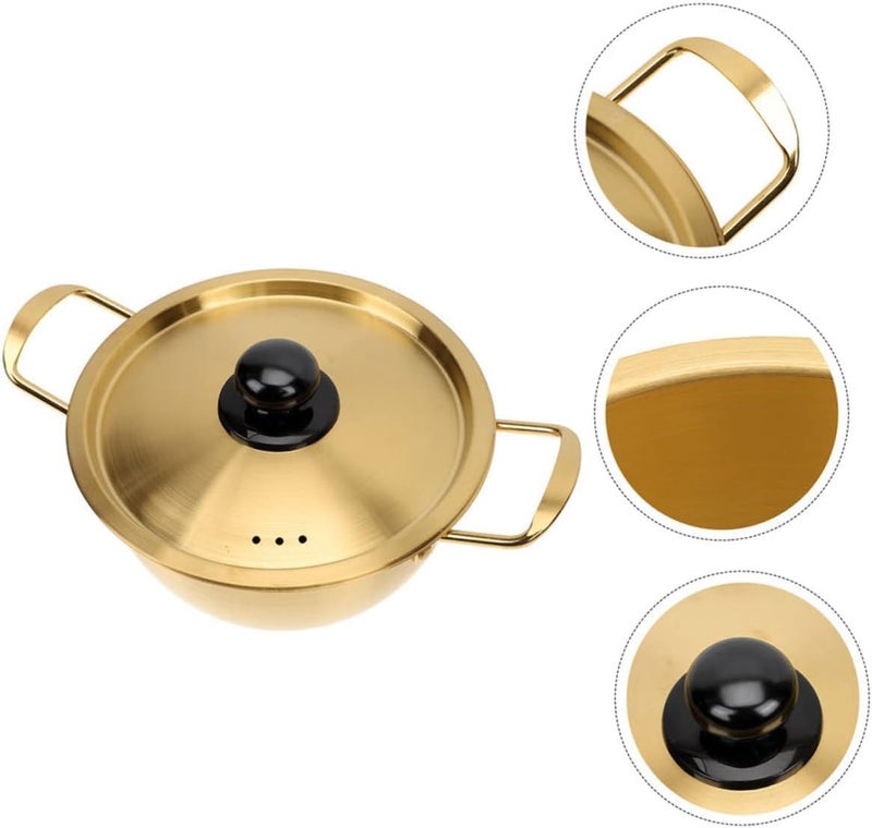 SHREESAMP SHREESAMP Stainless Steel Round Golden Noodle Pan, Ramen Kettle Pot, Lid Multi-Functional Soup PAn for Instant Noodles Cooking, Milk Warmer, Cookware for Cooking Hot Pot  - Image 2