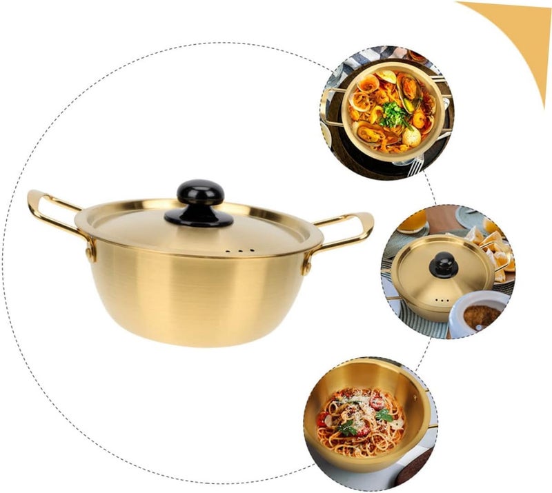 SHREESAMP SHREESAMP Stainless Steel Round Golden Noodle Pan, Ramen Kettle Pot, Lid Multi-Functional Soup PAn for Instant Noodles Cooking, Milk Warmer, Cookware for Cooking Hot Pot  - Image 5