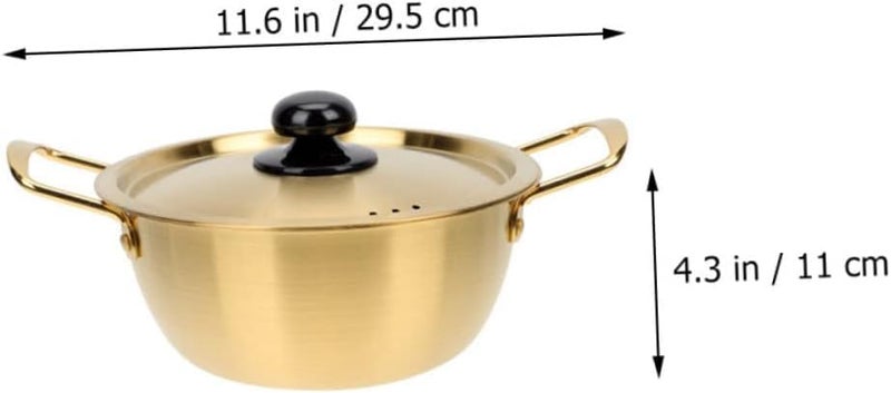 SHREESAMP SHREESAMP Stainless Steel Round Golden Noodle Pan, Ramen Kettle Pot, Lid Multi-Functional Soup PAn for Instant Noodles Cooking, Milk Warmer, Cookware for Cooking Hot Pot  - Image 3
