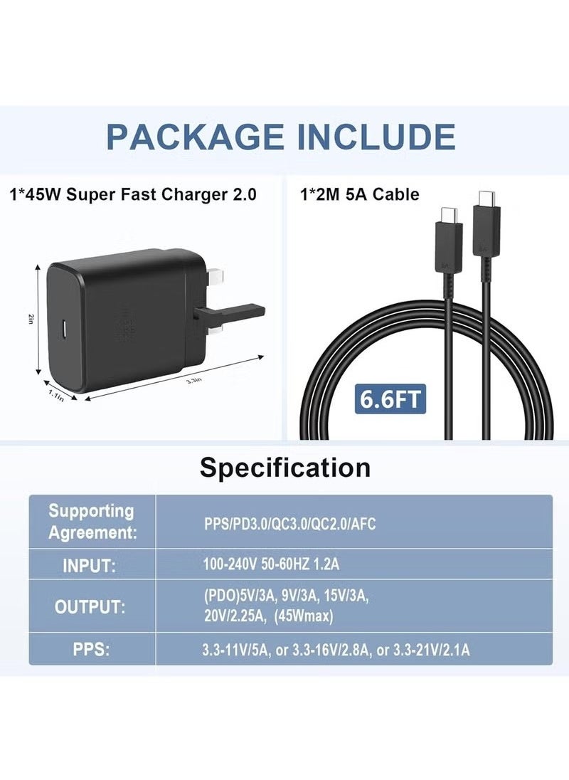 Generic - 45W Super Fast Charger for Samsung,Gcstnn USB C Plug for Galaxy S25 Ultra/S25+/S25/S24 Ultra/S24/S22/S21/A15,A55,Z Fold 6,Z Flip 6,Tab S9,Google Pixel 9,PPS Fsat Charger 2.0 with 6.6ft 5A Type-C Cable - Image 1