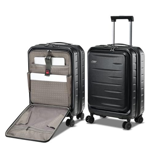 CENSIEN Expandable Carry On Luggage Airline Approved, 20 Inch Lightweight ABS+PC Hard Shell Suitcases with Front Pocket, Spinner Wheels, TSA Lock (Black, 1PC) - Image 1