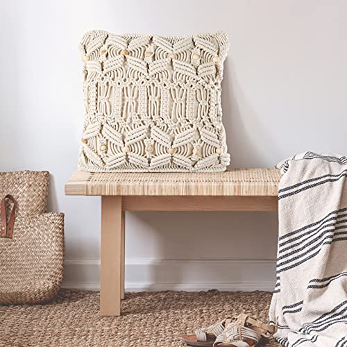 SASHAA WORLD Natural Macrame Throw Pillow Cushion Cover with Beads, Decorative Cushion Cover for Couch, Sofa, Bed or Chair(18X18 inch, Natural with Beads) - Image 1
