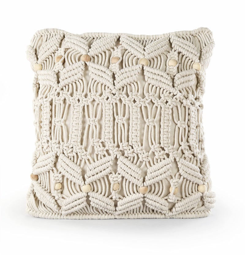 SASHAA WORLD Natural Macrame Throw Pillow Cushion Cover with Beads, Decorative Cushion Cover for Couch, Sofa, Bed or Chair(18X18 inch, Natural with Beads) - Image 4