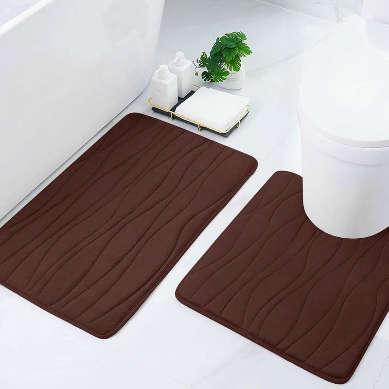 Buganda Nonslip Bathroom Bath Mats, 2 Pieces Bath Rugs Set, Stylish Doormat Water Absorbent, Fast Dry, Soft and Comfortable Stylish Bathmat/Doormat (Brown, 20x24 + 20x32 Inch) - Image 1