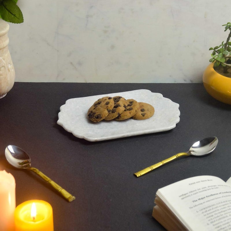 MARBIQUE Premium White Marble Tray Platter Serving Board 22 15 cm - Image 1