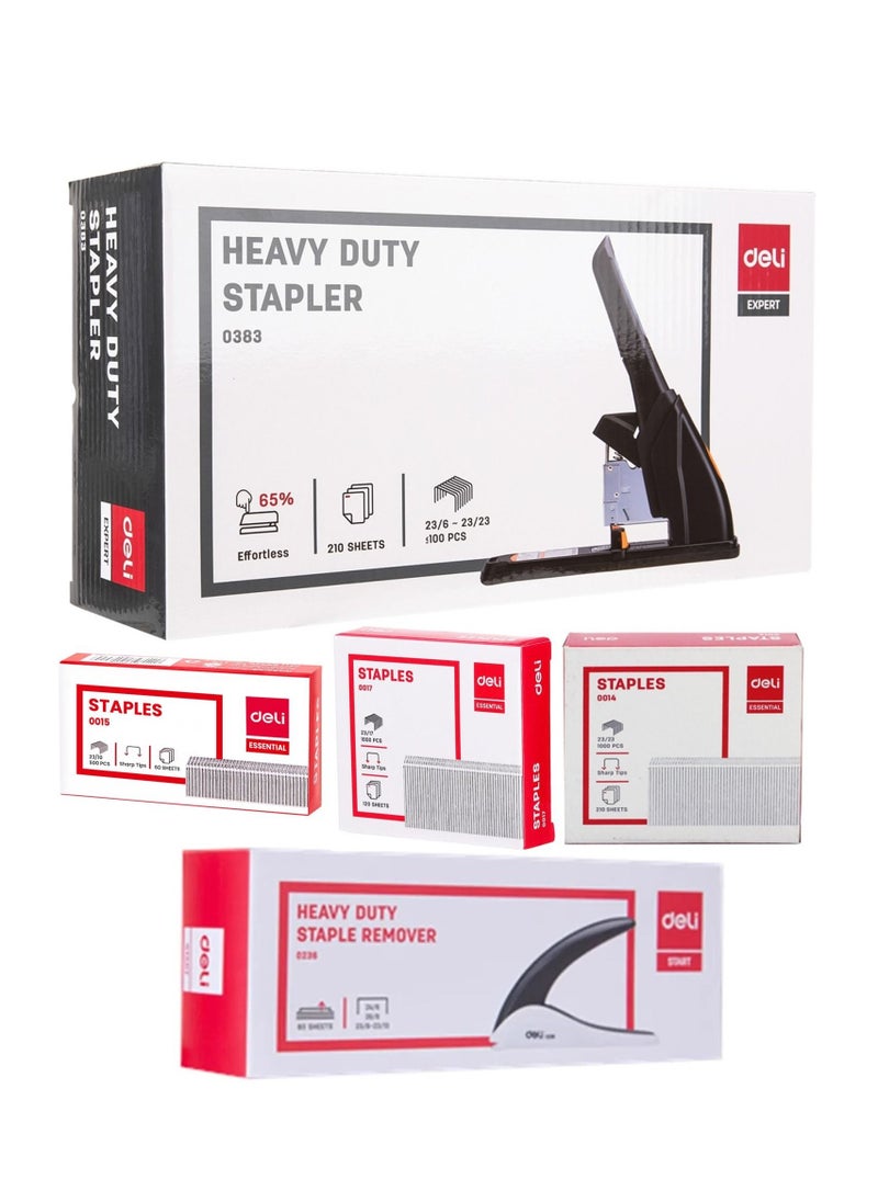 Deli 210- Sheet Capacity Heavy Duty Stapler With Staple Remover And Three Packs of Pins  - Image 1