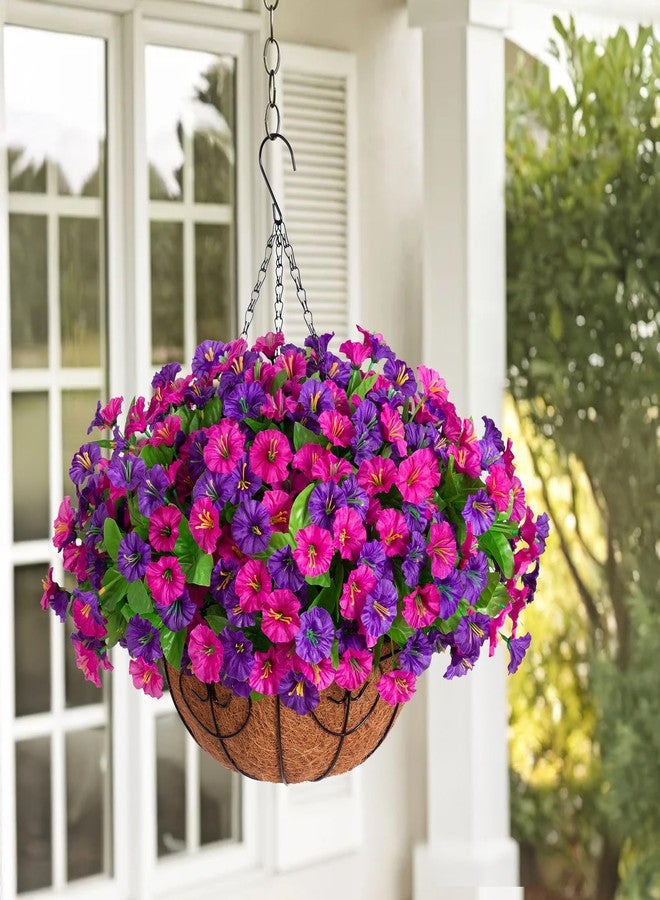 Ammyoo Artificial Fake Hanging Flowers with Basket, Faux Silk Morning Glory Flower Arrangement for Spring Summer Decor, Hanging Plant for Patio Garden Porch Outdoor Decor - Image 2