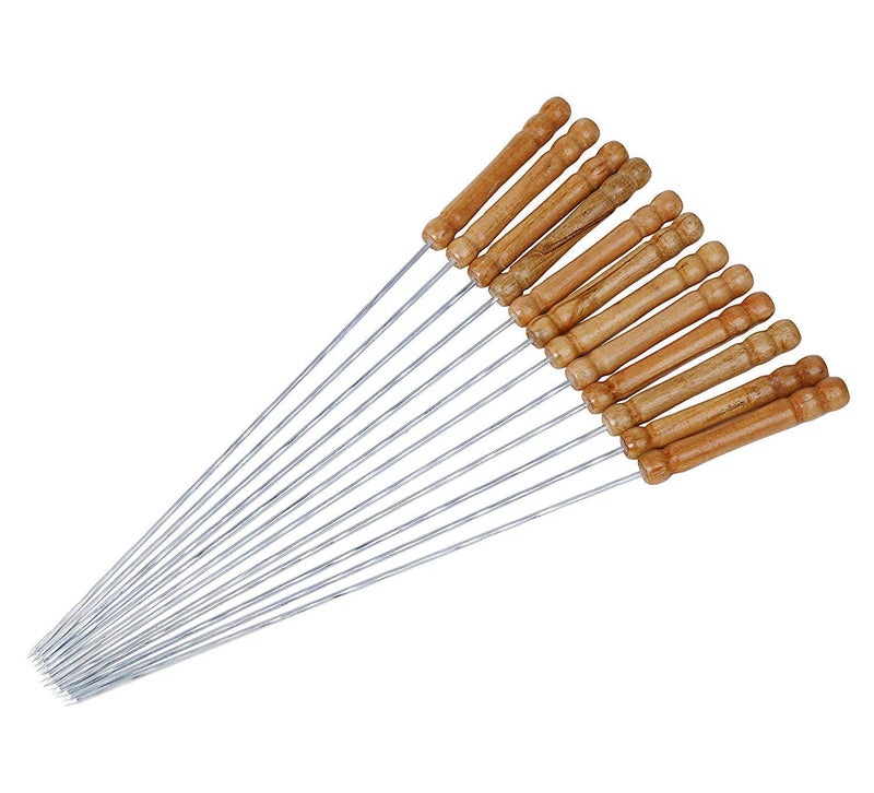 Harions 12 Inch Portable Stainless Steel Barbeque Skewers Set, Reusable BBQ Sticks with Wooden Handle, Metal Grilling Skewers for Outdoor Tandoor and Grill Cooking (12Pcs) - Image 1
