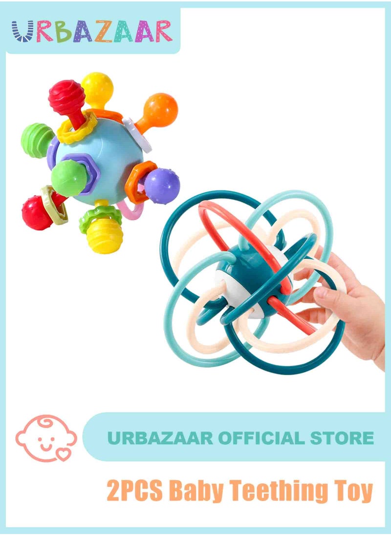 URbazaar 2Pcs Baby Teething Toys, Teething Toys for 0 3 6 9 12 Months Boys Girls, Newborn Baby Toys, Baby Rattles Toys, Sensory Chew Toys, 1 Year Old Baby Shower Gifts  - Image 1