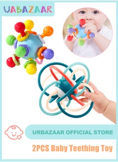 URbazaar 2Pcs Baby Teething Toys, Teething Toys for 0 3 6 9 12 Months Boys Girls, Newborn Baby Toys, Baby Rattles Toys, Sensory Chew Toys, 1 Year Old Baby Shower Gifts  - Image 1