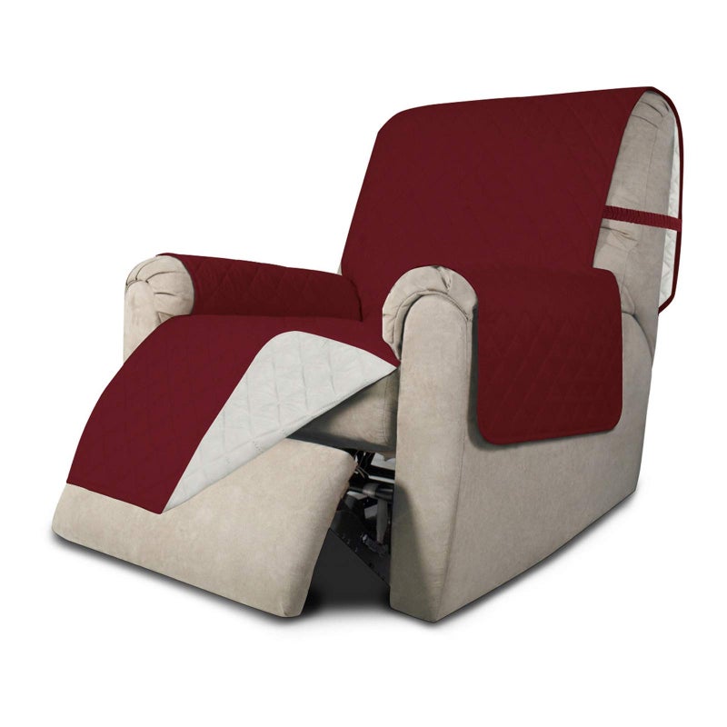 EasyGoing Recliner Sofa Slipcover Reversible Sofa Cover Water Resistant Couch Cover Furniture Protector with Elastic Straps for Pets Kids Children Dog Cat Recliner Christmas RedIvory