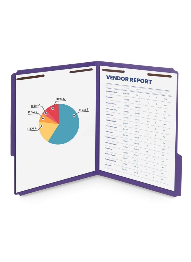 Blue Summit Supplies 50 Purple File Folders With Fasteners 1/3 Cut Reinforced Tab Durable 2 Prong Fastener File Folder Designed To Organize Standard Medical Files Law Client Files Office Reports Letter Size Purple  - Image 2