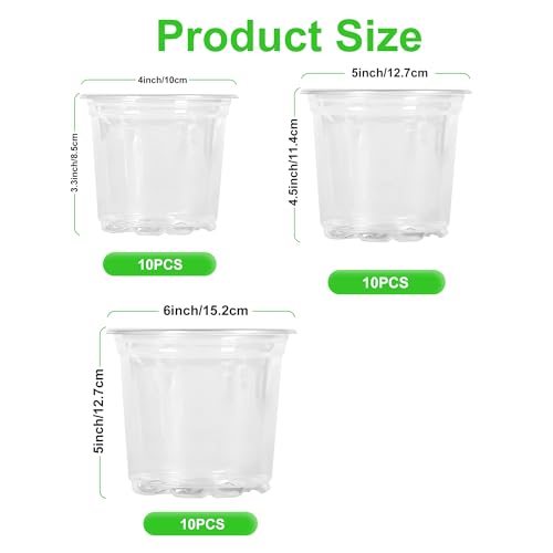 JERIA 30 Pack 6/5/4Inch Clear Nursery Pots with Drainage Holes, Clear Plant Pot for Planting, Transparent Plastic Plant Pots,Durable Seed Starting Pot for Succulents - Image 2
