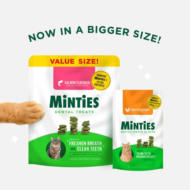MiNTiES علاجات مينيتيز للأسنان للقطط، نكهات (دجاج/سلمون) للقطط، تنعش النفس وتتحكم في الجير، 2.5 أونصة - Image 2