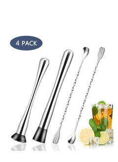 MIXDE Stainless Steel Cocktail Muddler Set - 10-inch & 8-inch Mixing Spoons - Ideal for Mojitos and Fruit-based Drinks in Any Container  - Image 1