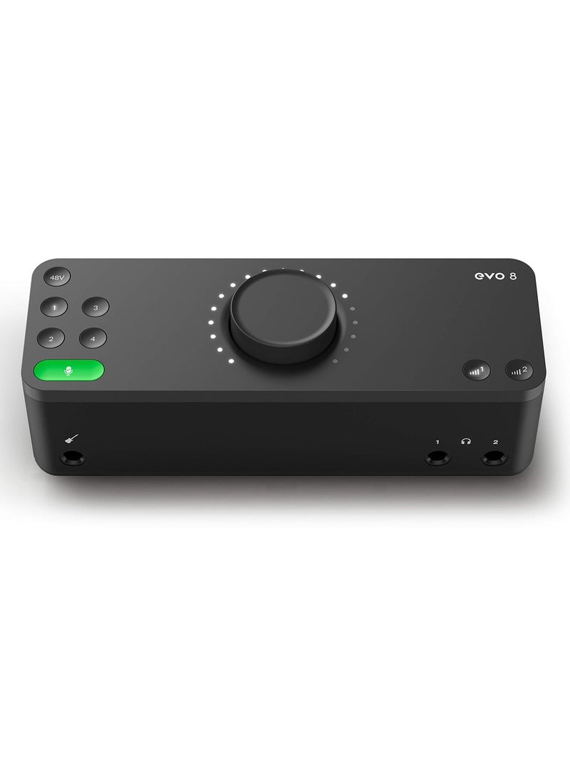 USB 2.0 Audio Interface, 4-in/4-out, 24-bit/96kHz, with 4 EVO Mic Pres, 1 JFET Instrument Input, 2 Headphone Outputs, Loopback, USB Bus Power, EVO Control App, and Bundled Software - Mac/Win