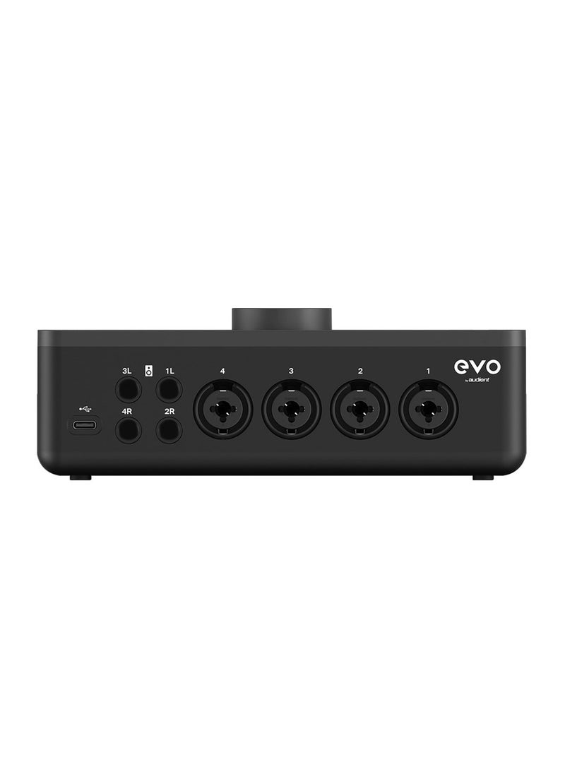 USB 2.0 Audio Interface, 4-in/4-out, 24-bit/96kHz, with 4 EVO Mic Pres, 1 JFET Instrument Input, 2 Headphone Outputs, Loopback, USB Bus Power, EVO Control App, and Bundled Software - Mac/Win
