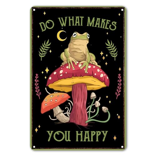 CrazySign Funny Frog Mushroom Decor Metal Sign: Cute Cottagecore & Forest Decor for Bathroom, Kitchen, Bedroom, and Home (3029) - Image 1