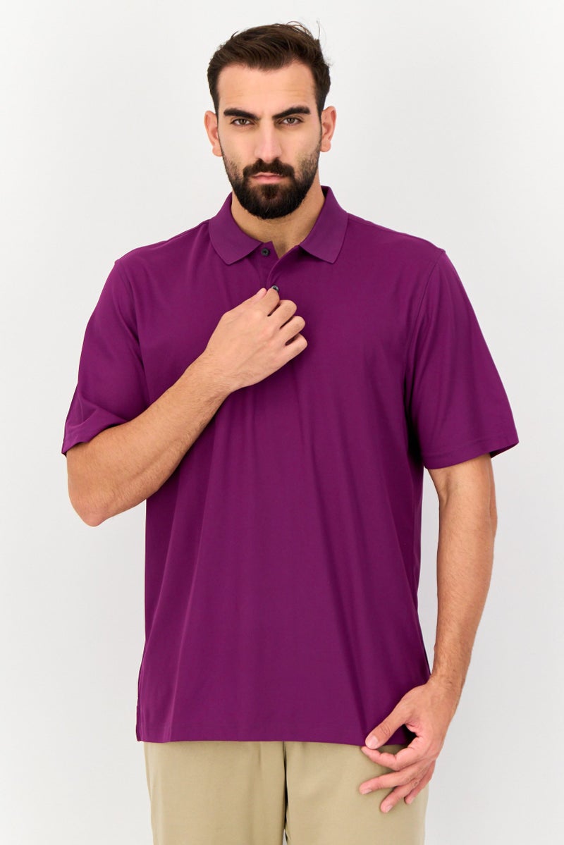 Greg Norman Men Sportswear Fit Short Sleeve Textured Outdoor Polo Shirt, Purple  - Image 1