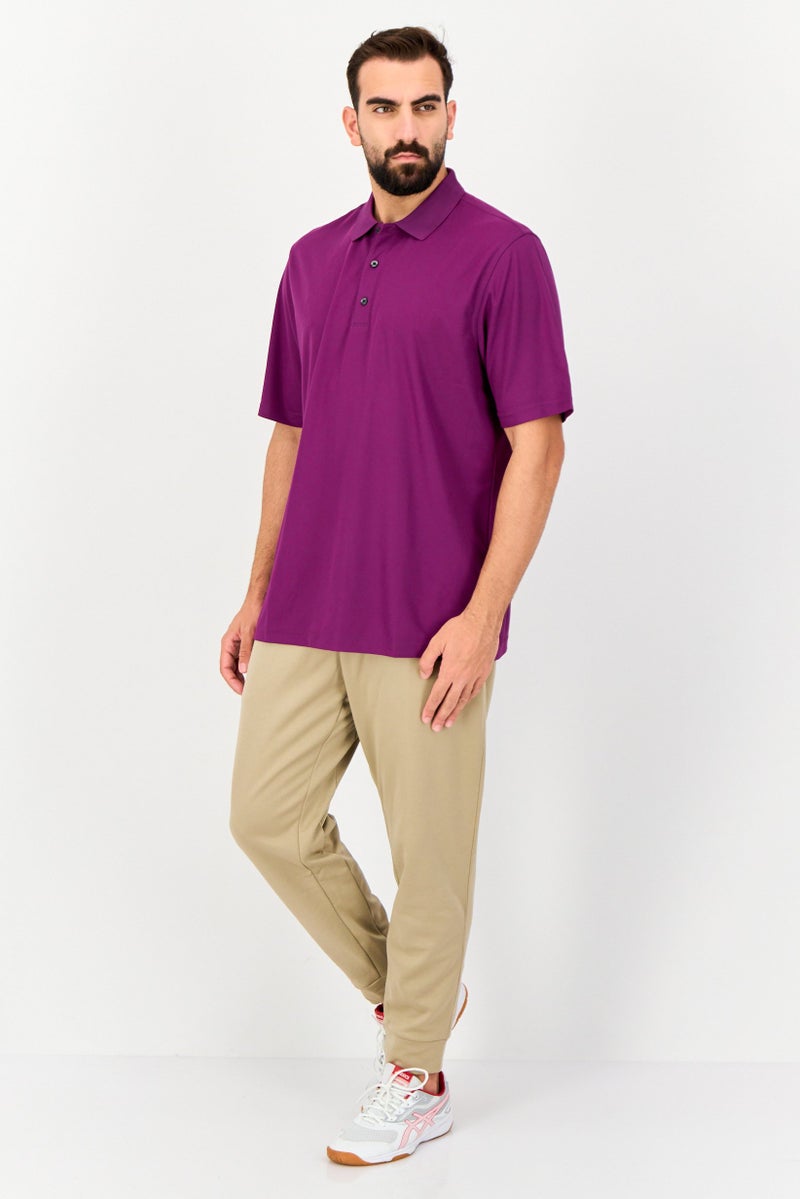 Greg Norman Men Sportswear Fit Short Sleeve Textured Outdoor Polo Shirt, Purple  - Image 2