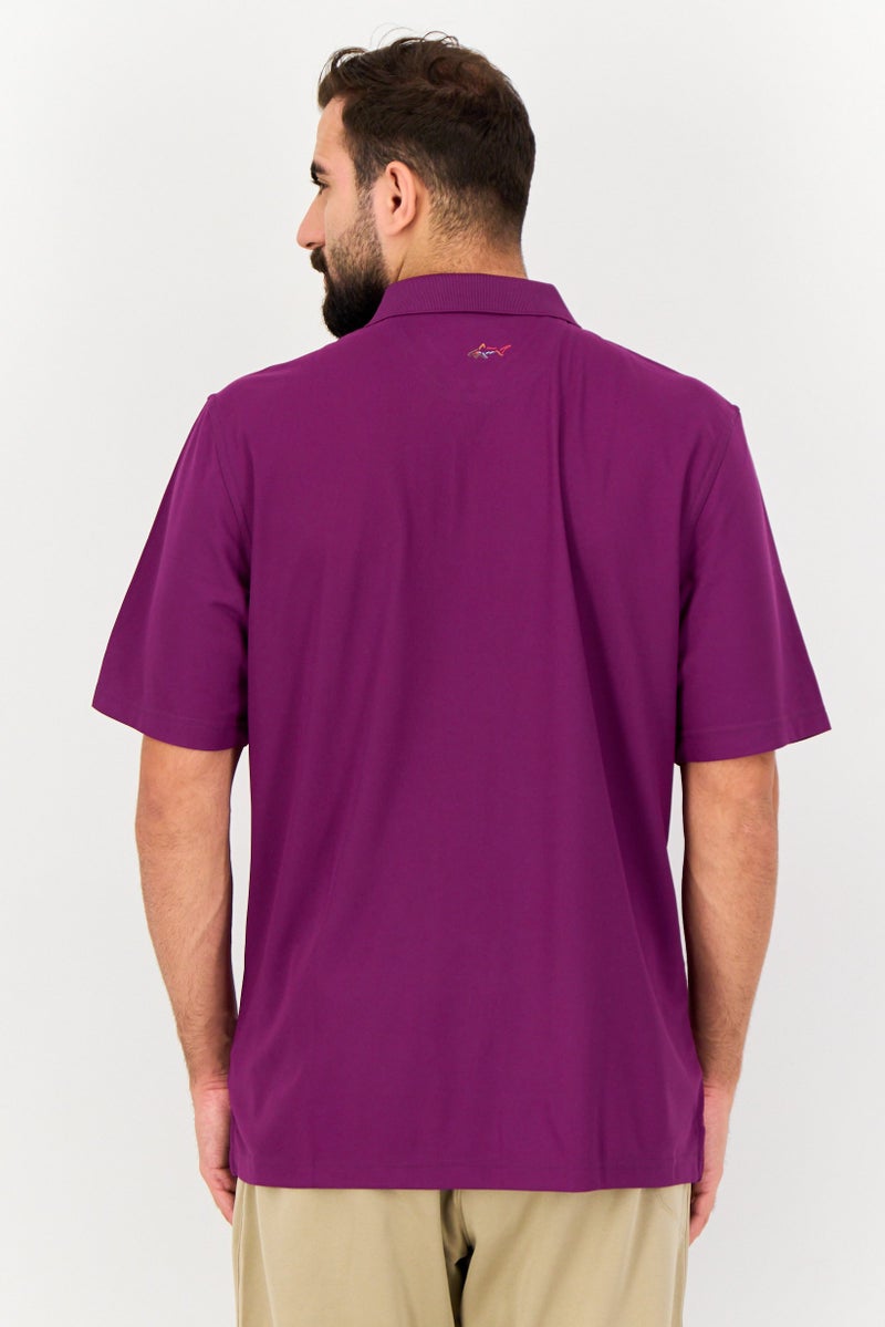 Greg Norman Men Sportswear Fit Short Sleeve Textured Outdoor Polo Shirt, Purple  - Image 3
