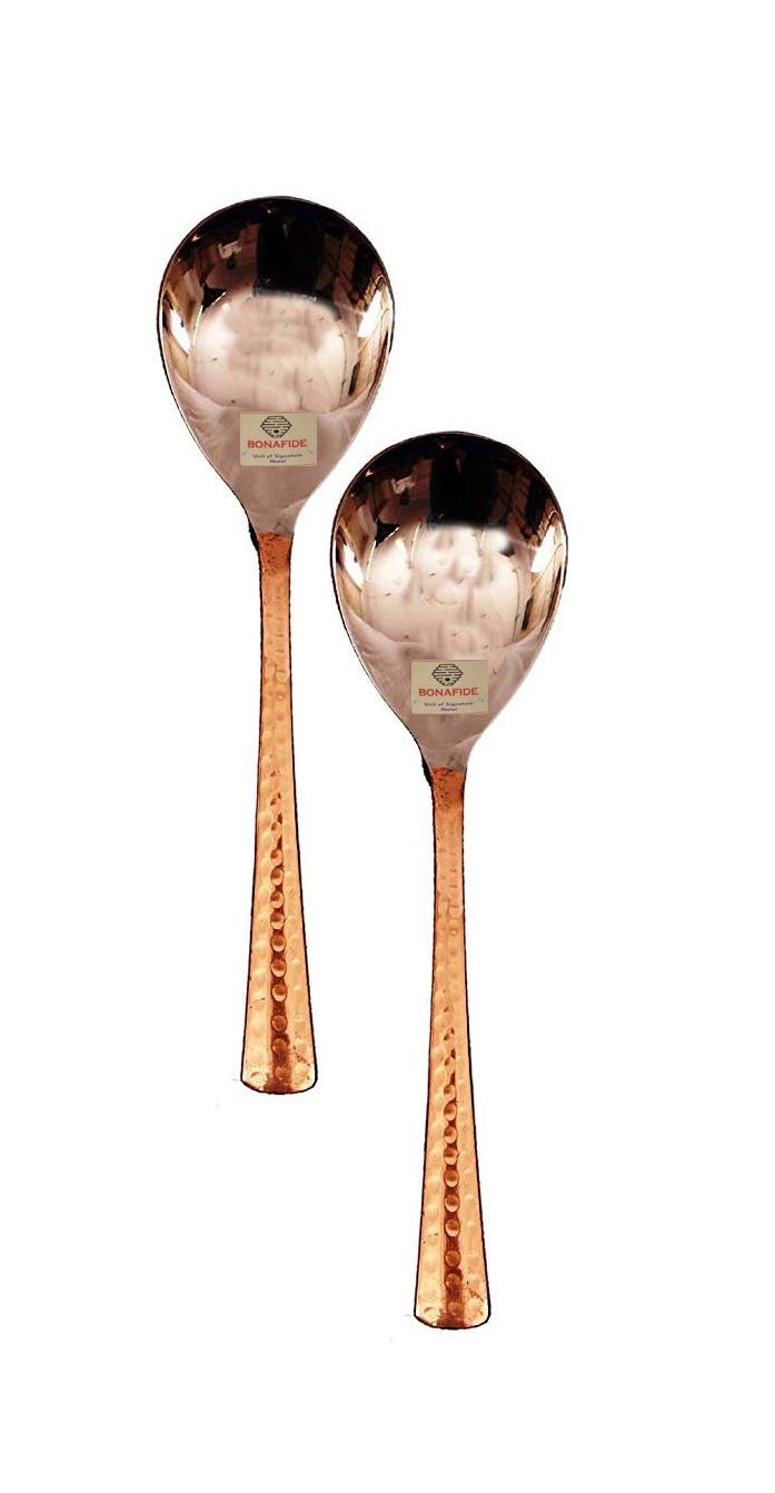 BONA FIDE - Unit of signature metal exports BONA FIDE COPPER hammered Serving Spoons Set of 2 Indian Dinnerware Servewarecopper spoon set size 8 inch longserving spoon