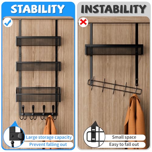 Kaiferty Over The Door Hooks Organizer, Coat Rack Over The Door Storage Hanger Towel Rack, Back of Door Storage Organizer for Bathroom,Bedroom,Kitchen,Office (Black, 4-Tier) - Image 2