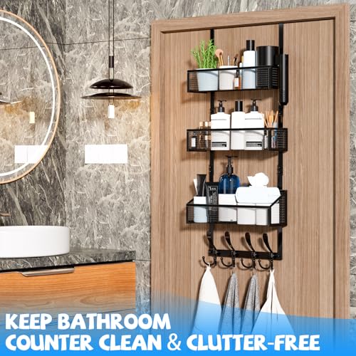 Kaiferty Over The Door Hooks Organizer, Coat Rack Over The Door Storage Hanger Towel Rack, Back of Door Storage Organizer for Bathroom,Bedroom,Kitchen,Office (Black, 4-Tier) - Image 3