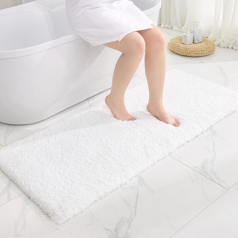Disolla White Bathroom Rug 24x48 - Non-Slip Plush Thick Bath Mat, Highly Absorbent & Ultra Soft Fluffy Floor Mat, Machine Washable for Shower and Tub - Image 1